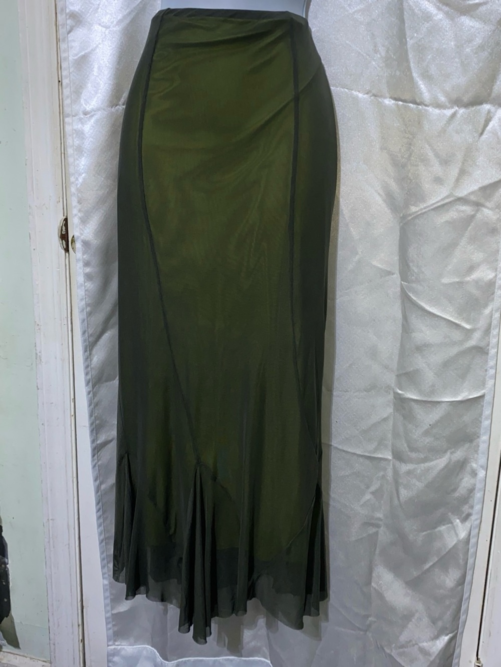 Forever 21 Olive Green Maxi Skirt with Subtle Sheer Overlay